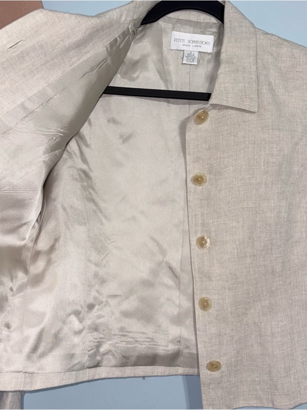 Vintage Irish Linen Cropped Blazer by Petite Sophisticate size 4 Women's Cream - Picture 4 of 5